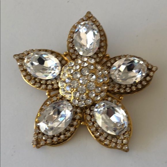 Signed Cara N.Y. Large Gold tone Brooch Bling - Picture 7 of 7